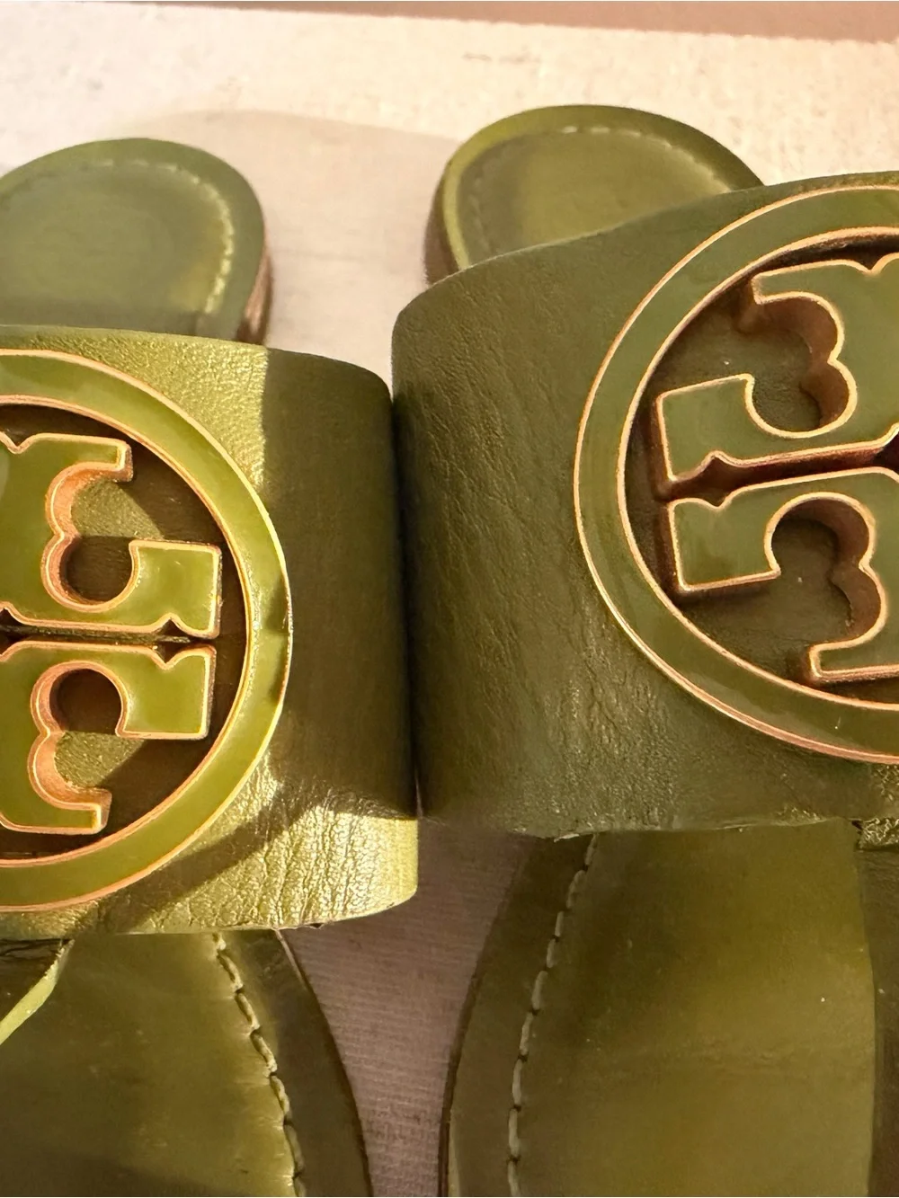 Tory Burch Olive Green Logo Thong Sandals